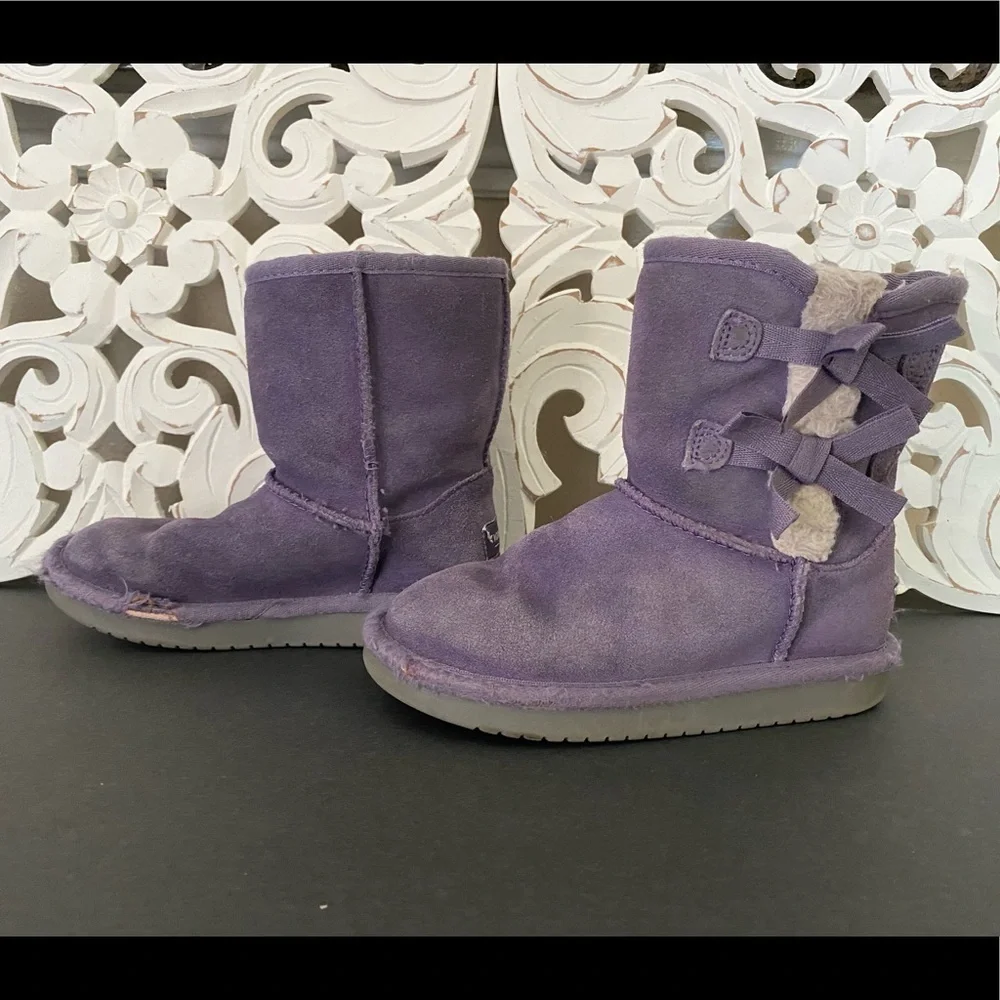 Koolaburra by Ugg Girls Purple Suede Boots 2 Bows Size 12 Boho Winter Cozy Warm